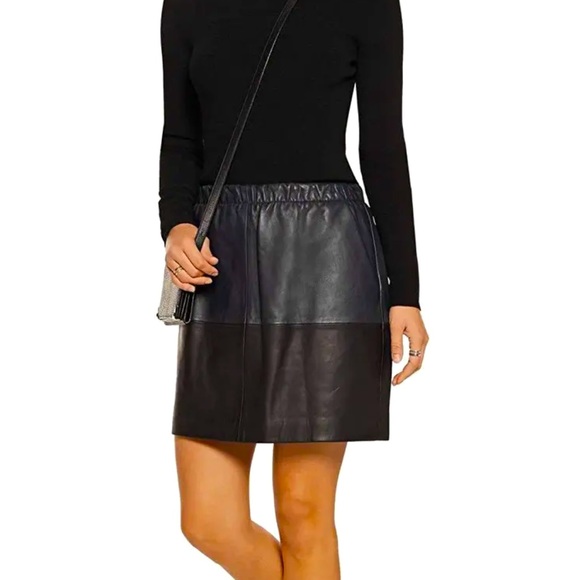 Vince lamb leather two toned color block mini skirt FIRM PRICE - Picture 2 of 16